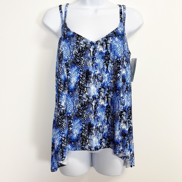 Swim Solutions Tankini Bikini Top Womens 12 Blue Snake Print NWT - Princess Seam - Picture 1 of 11